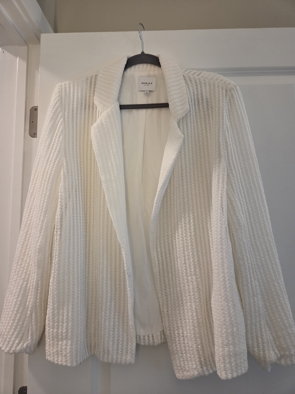 Gilli White Open Weave Textured Blazer Size Large